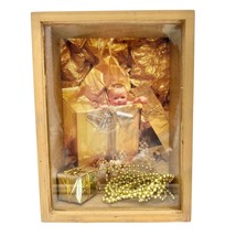 Handcrafted Shadow Box 7.5 x 5.5 x 3 Gold Baby Present Christmas - £22.62 GBP