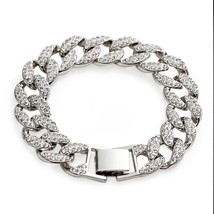 Cuban Thick Link Chain Bracelet Punk Luxury Crystal Bracelets for Women Men Jewe - £9.65 GBP