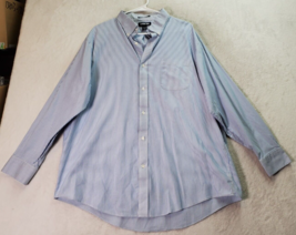Lands&#39; End Dress Shirt Men Size 17.5 Blue Stripe Tailored Fit Collar But... - $17.95