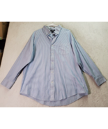 Lands&#39; End Dress Shirt Men Size 17.5 Blue Stripe Tailored Fit Collar But... - $17.95