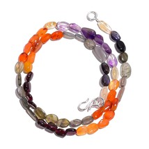 Natural Garnet Carnelian Amethyst Gemstone Oval Smooth Beads Necklace 17&quot; UB5514 - £7.80 GBP