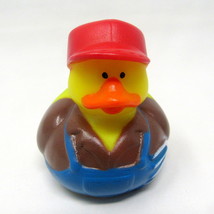 Farmer Rubber Duck Overalls Plaid Shirt Cap Ducky 2&quot; Squirter Spa Bath Toy - $8.66