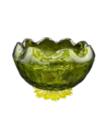 Vintage Quilted Design Indiana Glass Avocado Gree Rose Bowl MCM - £19.40 GBP