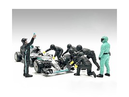Formula One F1 Pit Crew 7 Figure Set Team Black Release III for 1/18 Sca... - $82.01