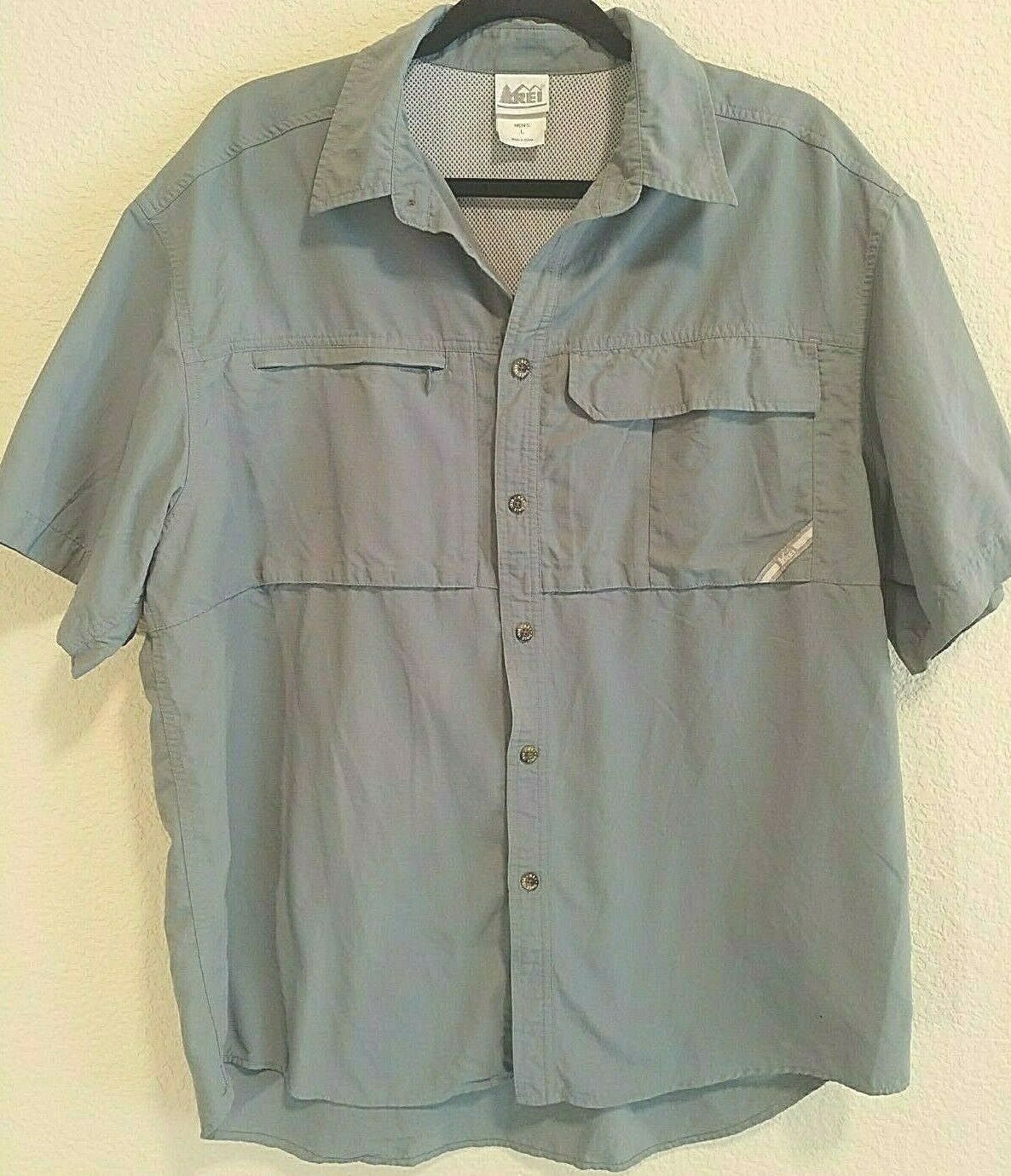 Primary image for Men's REI Outdoors Size Large Shirt Grey Short Sleeves Summer Fishing L