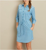 Duluth Trading Armachillo Cooling Plaid Dress Shirt Dress Blue Sz S - $28.04