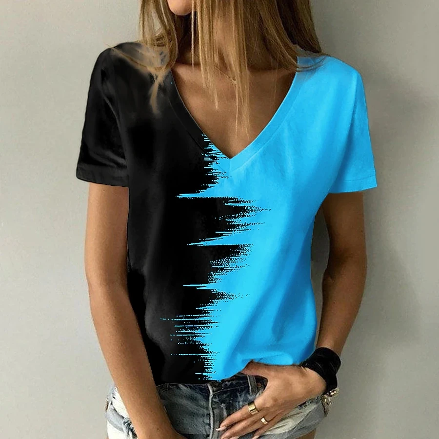 Sporting 2022 New Summer Women&#39;s 3D Print Painting T Shirt Casual Loose Colorblo - £23.62 GBP
