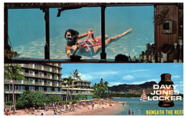 Davy Jones Locker Beneath Reef Hotel Lounge Pool Diamond Head Hawaii Postcard - £7.11 GBP
