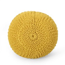 Bordeaux Knitted Cotton Round Pouf - Versatile Yellow Ottoman/Floor Cushion - $1,647.16 MXN