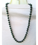 Dark Green Nephrite Jade Hand Knotted 7mm Beads Necklace 19” long - £54.87 GBP