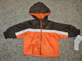 Boys Jacket Oshkosh Spring Fall Brown Orange Hooded Zip Up Toddler-sz 12 months - $16.83