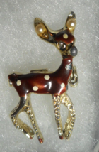 Vintage Enameled Scatter Pin Baby Deer Gold Tone Faux Pearl Ears Brown Spotted - £5.76 GBP