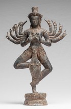 Antigüedad Khmer Estilo Bronce Post-Bayon Ardhaparyanka de Shiva - 10 Brazos - - £694.05 GBP