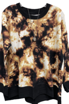 NWT LuLaRoe Medium Black Brown Gold Cream Tie Dye Hannah SWEATSHIRT - $44.54