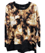 NWT LuLaRoe Medium Black Brown Gold Cream Tie Dye Hannah SWEATSHIRT - $44.54