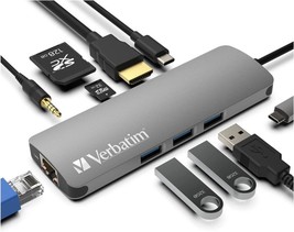 Verbatim® 9-in-1 USB C Hub Adapter w/ 4K HDMI, USB 3.0, SD Card Readers, LAN - £23.97 GBP