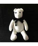 Vintage 90s Handmade White Teddy Bear Plush Textile 19&quot; Tall Black Bow - £24.35 GBP