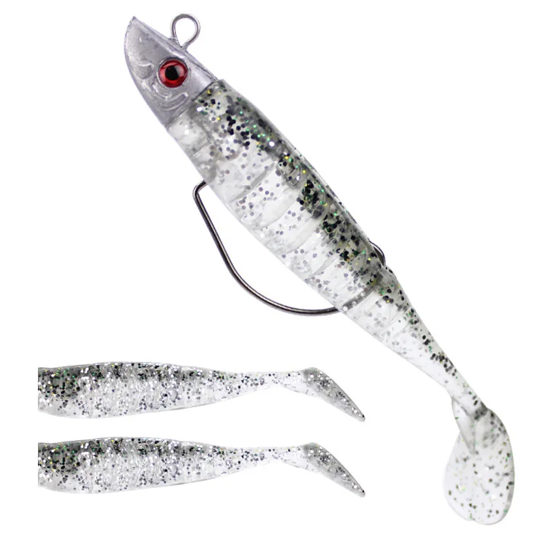 1Pcs/ Winter fishing Crank hook Lead Head T tail Soft Fish Bionic Lure 9cm/15g / - $33.63