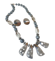 Ceramic Painted Necklace Silver Ceramic Chunky Necklace - $27.88