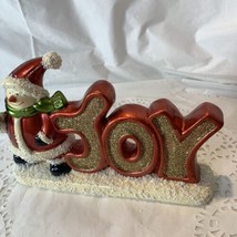 Vintage Ceramic Snowman Santa Ceramic Figurine Joy Sign Glitter Textured Snow - £7.86 GBP