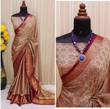 soft silk saree india party bollywood wear brown - £20.16 GBP