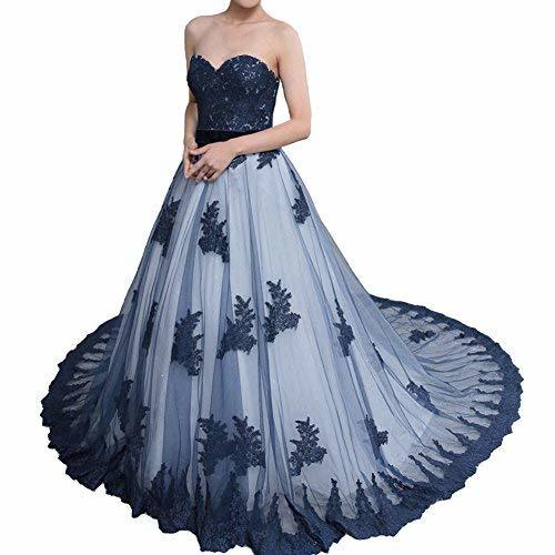 Custom Made Vintage Navy Lace Long A Line White Prom Dress Wedding Gown