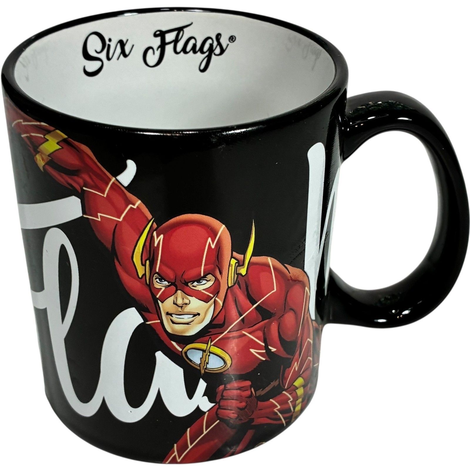 rare The Flash Dc Comics six flags large black coffee mug Item image 3