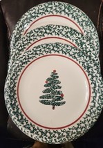 Set of 3 Furio Holiday Christmas Tree 10 3/8&quot; Dinner Plates Sponge Green... - $19.79