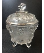 Vintage Jeanette 4 Footed Glass Candy Dish With Lid And Grape/Leaf W/ Go... - €16,25 EUR