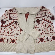 Roxy Sweater Cardigan Beige Tan Aztec Tribal Boho Open Drape Size M Cozy Comfy - £16.70 GBP