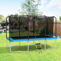 8x14FT Recreational Rectangular Trampoline w/ Safety Enclosure Net Ladder Blue - £653.41 GBP