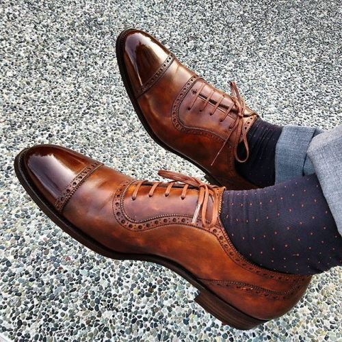 Classic Russet Cap Toe Oxford Genuine Leather Men's Business Shoes Made ...