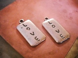 10 Word Charms LOVE Pendants Antiqued Silver Rectangle Rustic Findings - £1.49 GBP