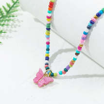 Pink Acrylic &amp; Red Multicolor Howlite Butterfly Pendant Necklace - £10.38 GBP