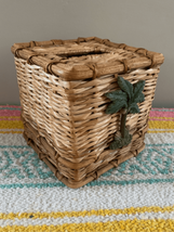 Wicker Tissue Box Cover-Palm Tree Accent-Facial Napkin Holder Natural Brown - $14.16
