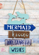 Ebros Teal Mermaid Wall Decor Sign Mermaid Kisses &amp; Starfish Wishes Plaque 13&quot;H - £20.77 GBP