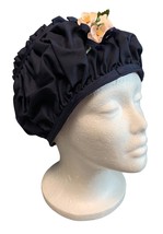 Handmade Navy Blue Ruffled Vintage Hat with Floral Accent by Pauline Boyer 21&quot; - $26.87