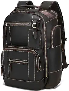 Mens Full Grain Genuine Leather 15.6 Laptop Backpack Large Capacity Weekender Ov - £217.74 GBP
