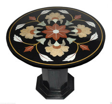 29&quot; Black Marble Top Side Table Handmade Mosaic Home Decorative With Stand - £1,274.22 GBP