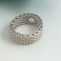 Size 9 Tiffany &amp; Co Somerset Ring Mesh Weave Unisex AUTHENTIC in Sterling SIlver - £275.97 GBP