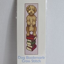 Cross Stitch Bookmark Kit Dog Standing on Books Stamped Fabric Thread Needles - £4.63 GBP