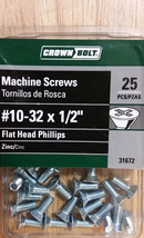 25-Pc Machine Screws #10-32 x 1/2 Phillips Flat Head Zinc Crown Bolt 31672 - £5.42 GBP