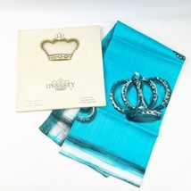 NEW Vintage 60s Dynasty Hong Kong Silk Scarf Blue Black White Crowns Box 33”X31” - £70.69 GBP