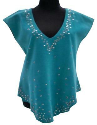 Primary image for Donald Pliner Suede Leather Top S/M Embellished Tunic V Neck Aqua Turq $995 NWT