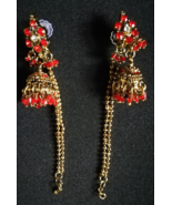 Indian Jhumka Earrings With Chain Red Bollywood Jewelry Big Long Beaded ... - £16.35 GBP