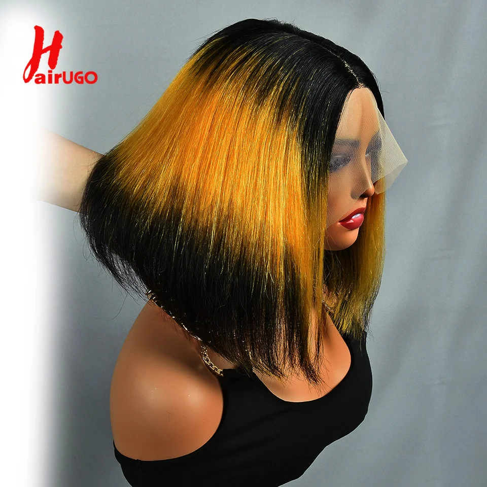 Rainbow Bob Wigs Highlight Orange T Lace Wigs Brazilian Remy T Lace Front Human - £158.01 GBP