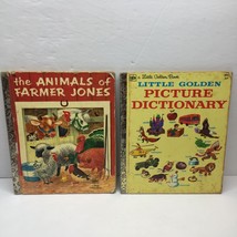 Vintage 1972 Lot 2 Little Golden Books Animals Farmer Jones Picture Dictionary - £15.97 GBP
