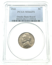 1941 5C Jefferson Nickel PCGS MS66FS Full Steps Omaha Bank Hoard - $2,214.44 MXN