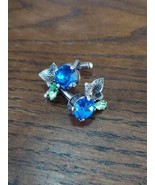 Vintage Cufflinks Blue Green Stone Leaf Floral Tree Silver Tone Set  - €12,06 EUR