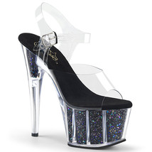 PLEASER ADORE-708CG Women&#39;s 7&quot; Heel Platform Ankle Strap Sandal W/ Glitter Shoes - £49.53 GBP